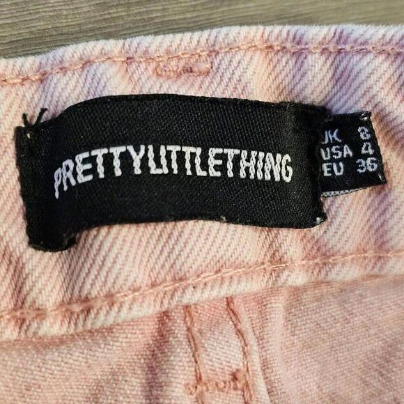 Pretty Little Thing Washed Pink Seam Detail Wide Leg Denim Jeans Women's Size 4 - Picture 4 of 5